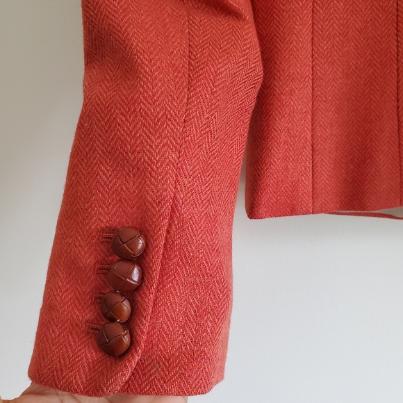 J CREW | Wool Herringbone Preppy Orange Bella Blazer Jacket (Size 4) - Picture 5 of 12